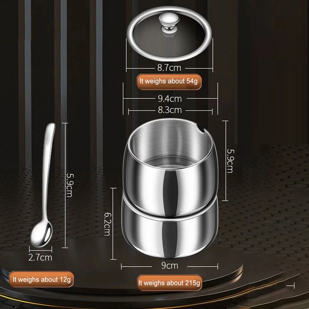 حاويات توابل ذات غطاء شفاف من الفولاذ المقاوم للصدأ، مجموعة كاملة من 4 قطع مع ملاعق لتخزين الطهي المنظم