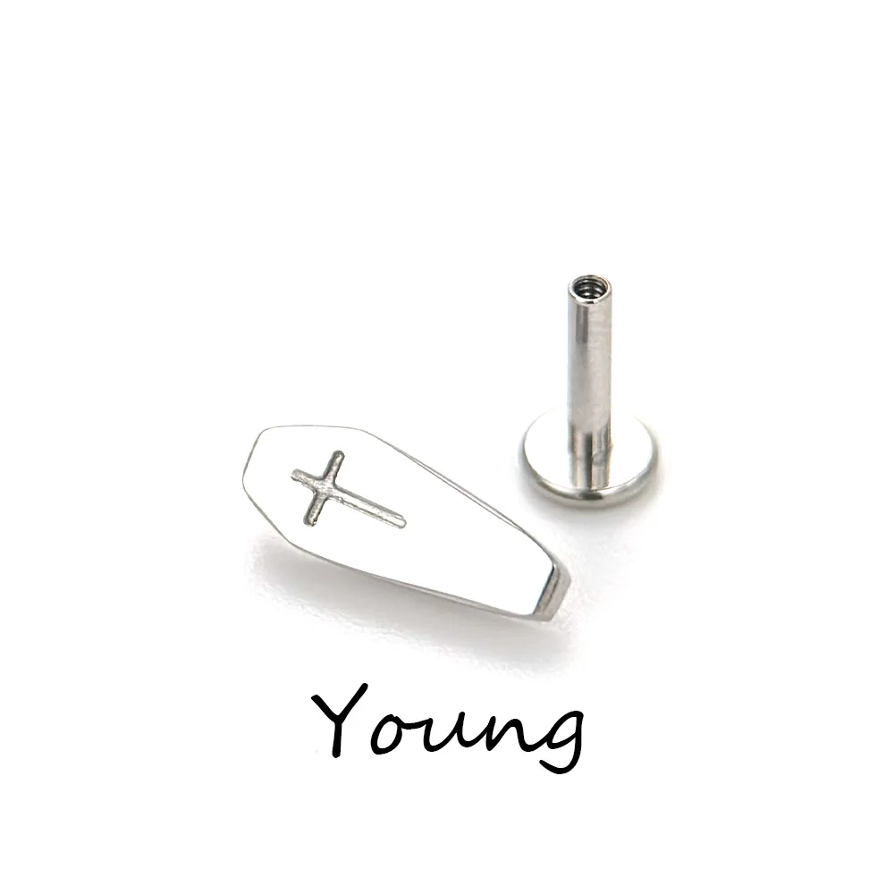 F136 Titanium Fashion Halloween Cross Coffin Board Ear Studs Suitable For Earlobe,Ear Bone,Cochlear Piercing Jewelry