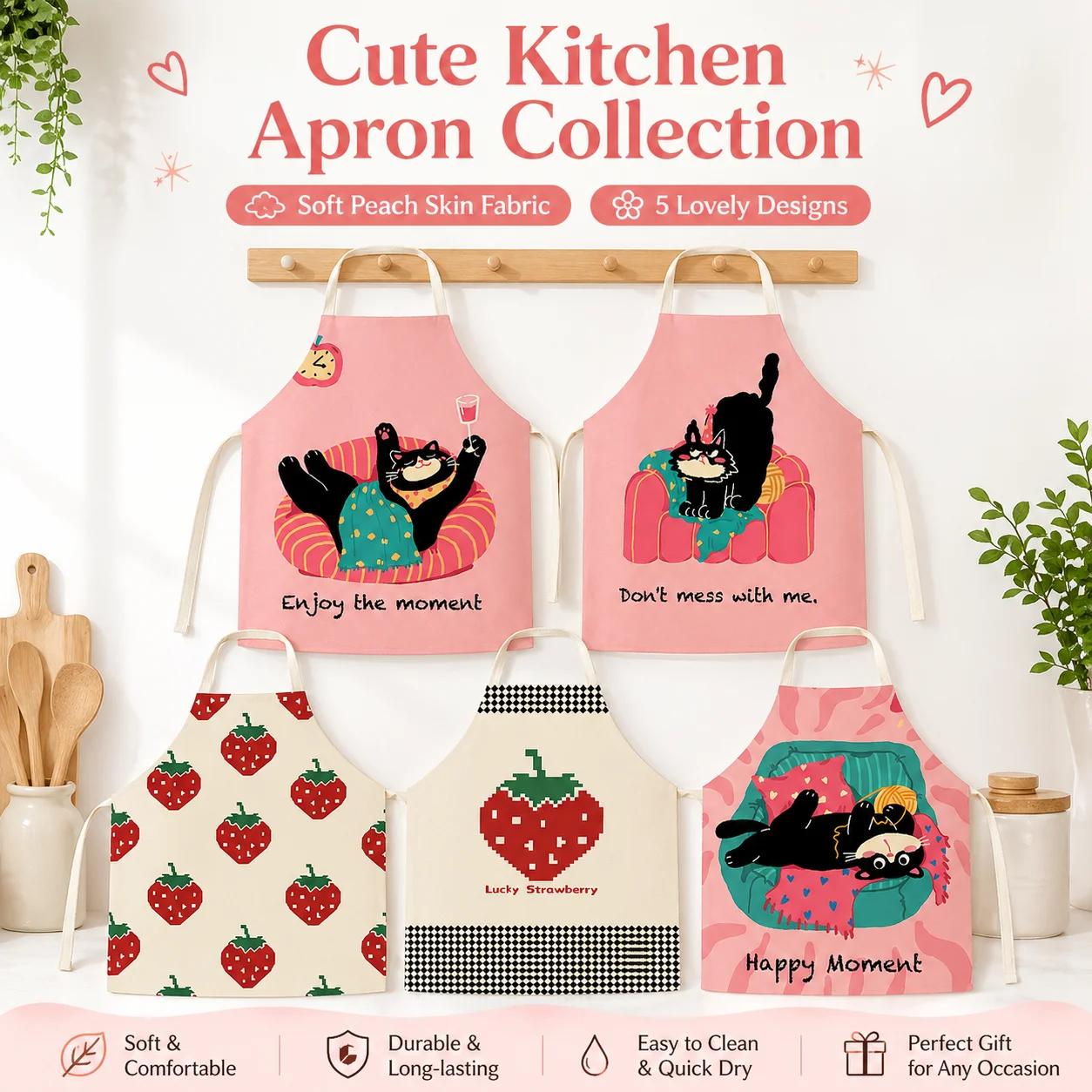 

Cute Black Cat Linen Kitchen Apron for Women Funny Animal Printed Cooking Baking Bib Sleeveless Cleaning Pinafore Home Chef