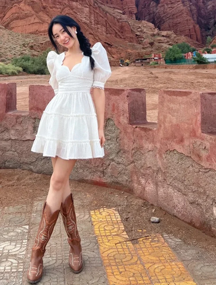 

Женская летняя юбка LBT с высокой талией, А-силуэт, с цветочным кружевом, многослойная, из полиэстера, облегающая, с вырезом в форме сердца