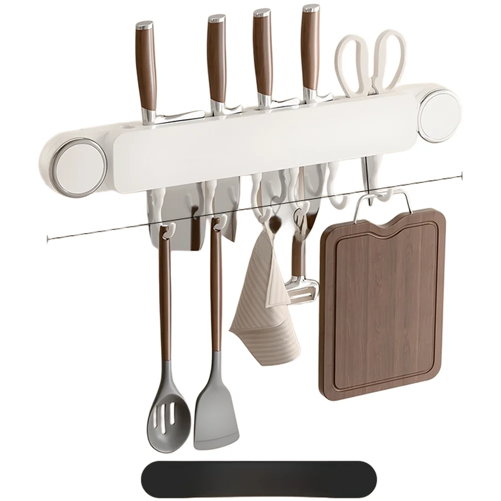 Kitchen Wall Mounted Blade Holder with Suction Cup Storage Organizer Featuring Adjustable Hooks and Multi Slots