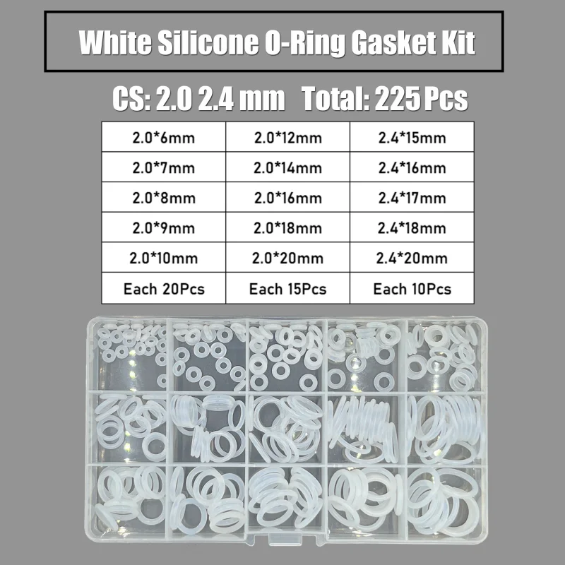 

CS 1.5/2.0/2.4/3.1mm VMQ O Ring Gaskets Food Grade Silicone O-Ring High Temperature Waterproof Washer Insulate White O-Ring Kit