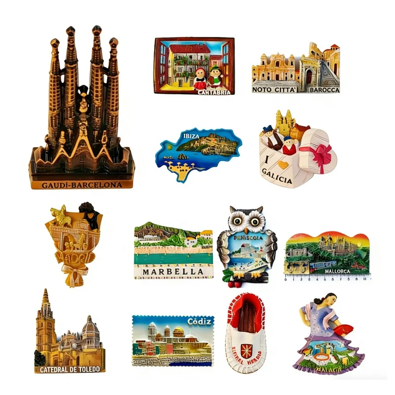 3D Resin Spain Fridge Magnet - Barcelona Sagrada Familia, Madrid, Toledo, Mallorca Souvenir Gift