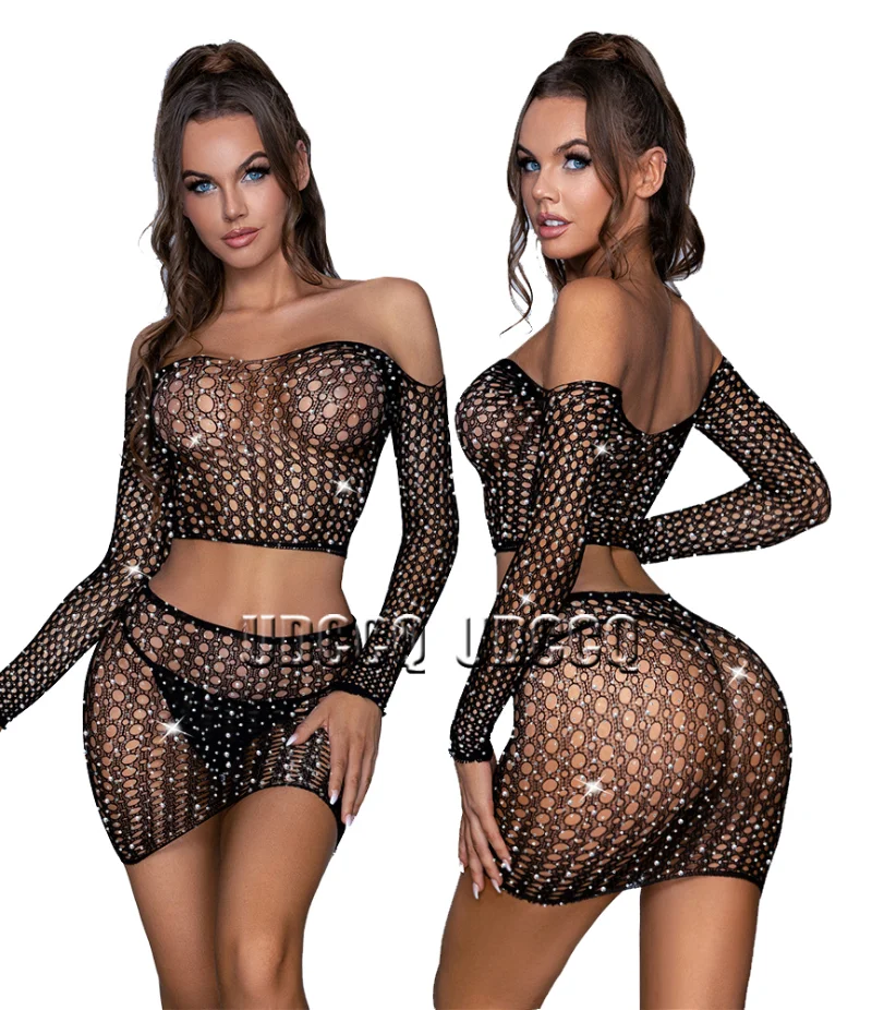 women Babydoll Underwear diamante glisten Crystal sexy for sex dress nightclub Open bra plus size lingerie sexy costume suit