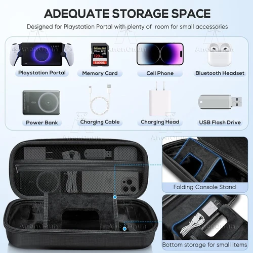 Imagen 2 del producto Kit de accesorios protectores 8 en 1 para PS Portal Estuche de transporte cubierta suave de silicona Protector de pantalla de vidrio templado HD empuñaduras para pulgar