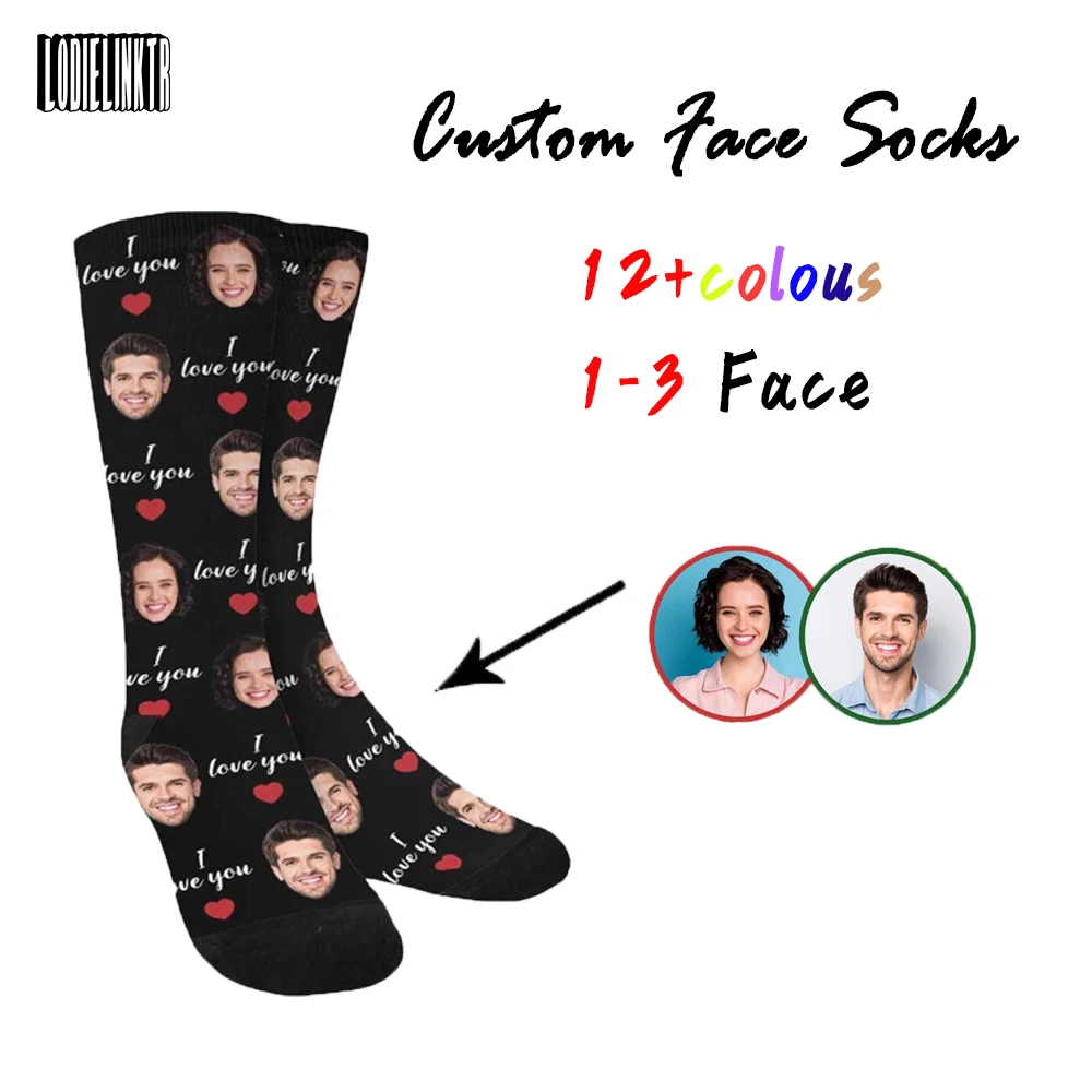 Custom Face Socks Personalized Socks For Women Men Custom Color Socks With Faces Text I Love You Anniversary/ Wedding Gift