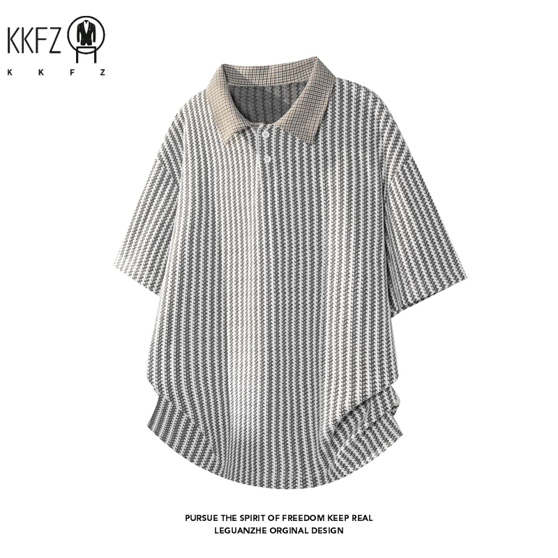 Mens Textured Knit Short Sleeve Polo Top Contrast Collar Oversized Cutting Suitable For Vacation Dating And Casual Scenes
