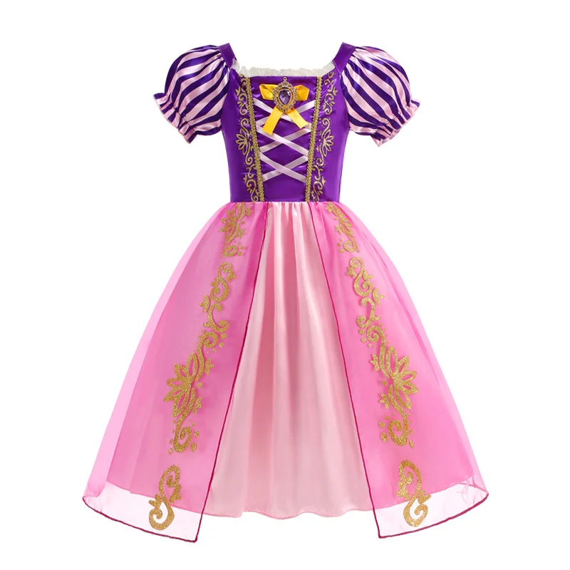 TZRCYGF Girls Purple Bubble Sleeve Princess Dress Cosplay Carnival Birthday Party Costume Gowns Children Kids Clothes