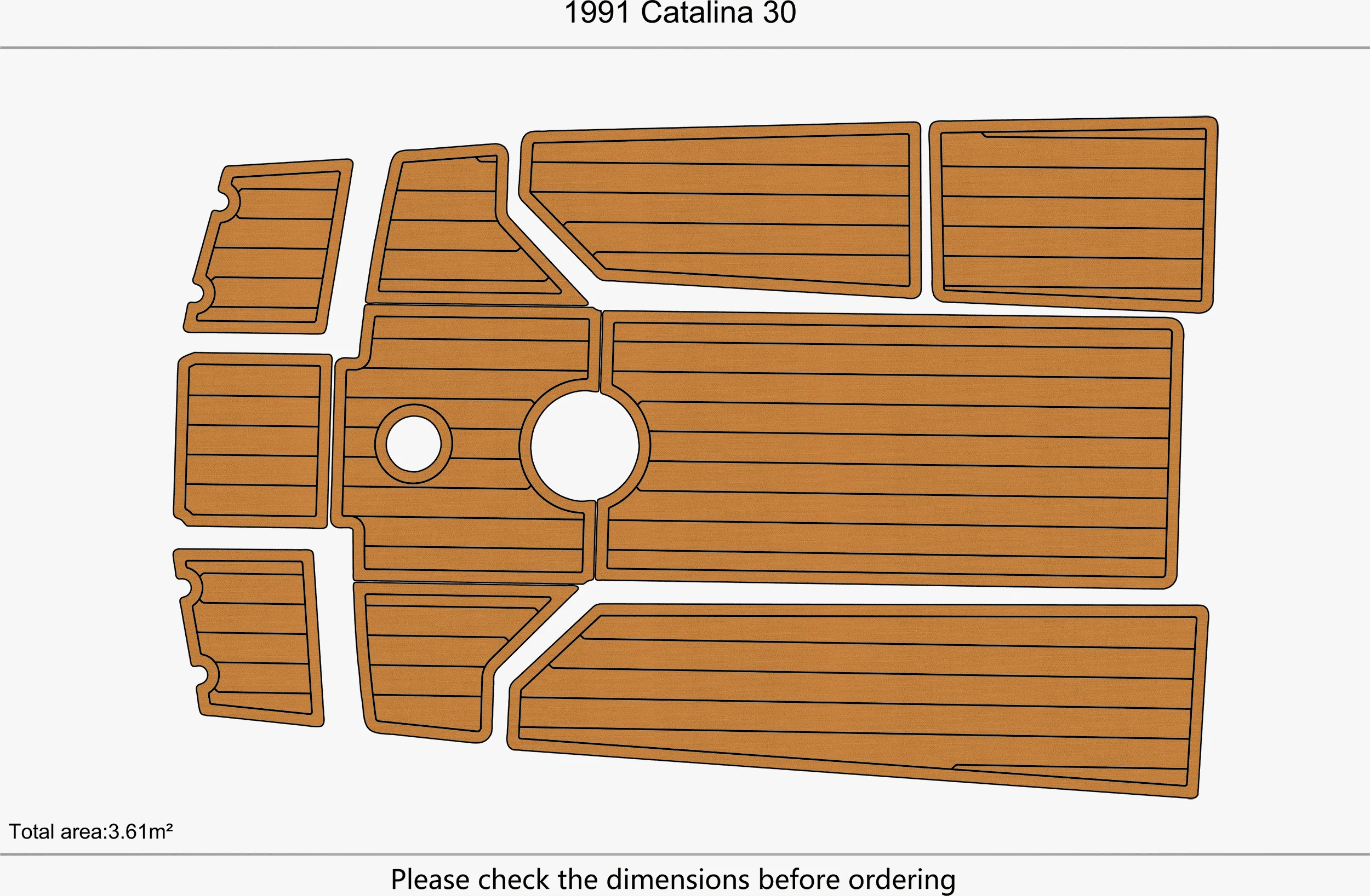 Marine Faux Teak EVA Non-Slip Mat-1991 Catalina 30 Self-Adhesive 1/4