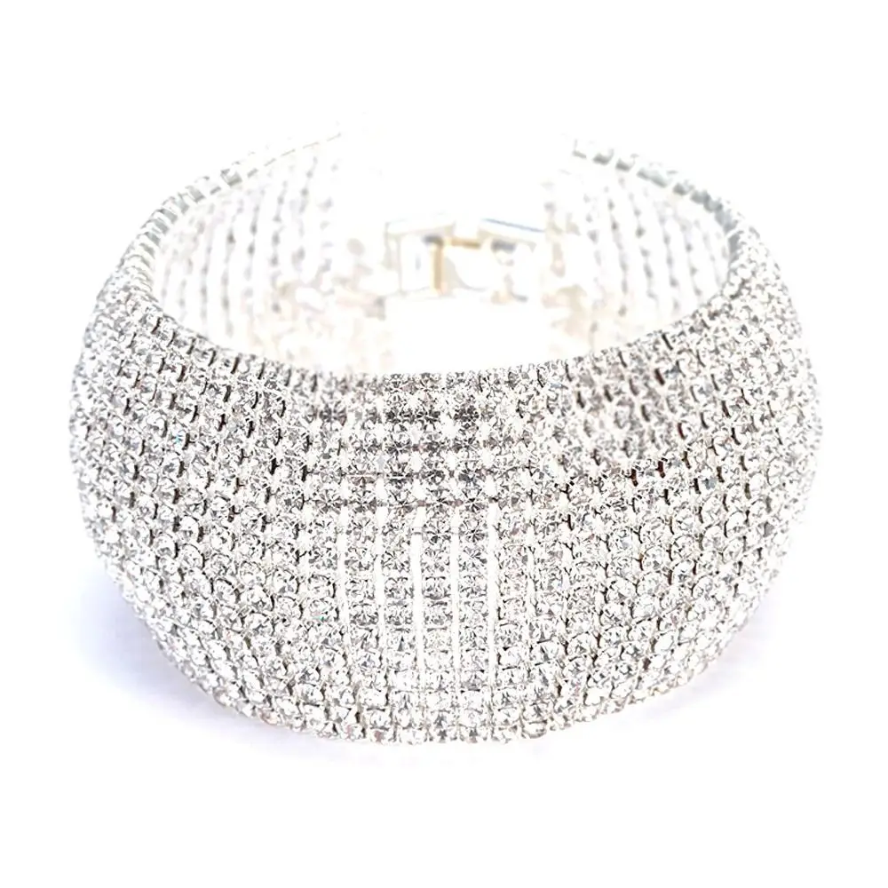 New Sparkly Chunky Silver Bracelet Jewelry Accessories Gold Color Crystal Bracelet Silver Color Party Bangle Rhinestone Bracelet