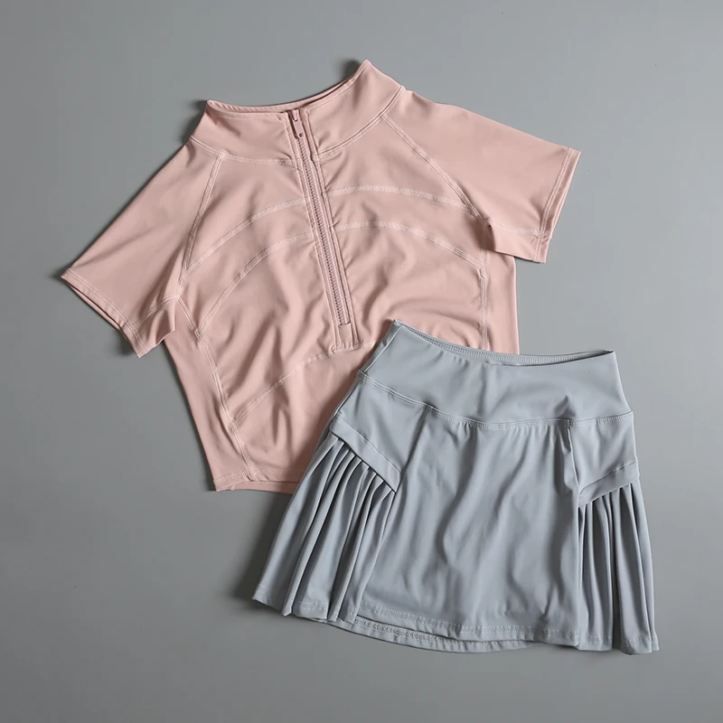 

Yoga suit women's summer fashion high-end sense half-zipper short-sleeved top sports morning jogging fitness two-piece set