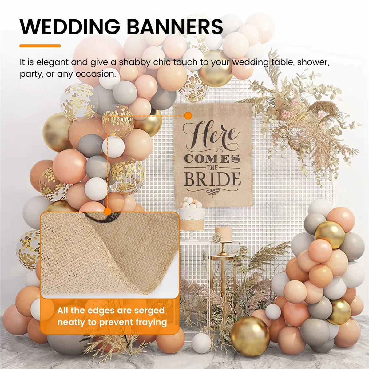 "Here Comes the Bride" Wedding Rustic Ceremony Burlap Banner For Flower Children 40cm x 50cm