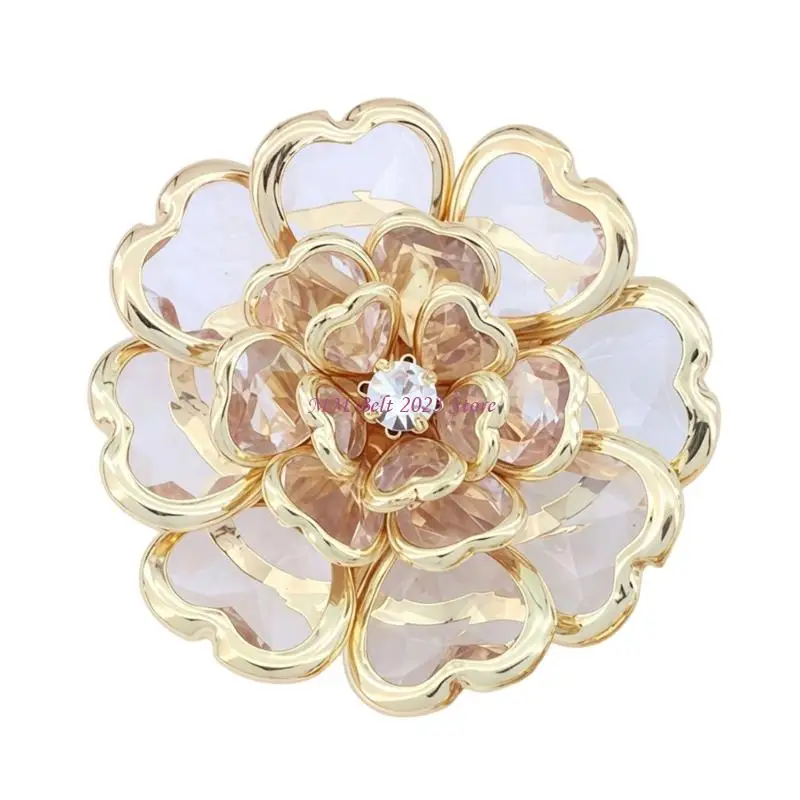 49ME Faceted Floral Button Cover with Polished Metal Frame and Clip-On Design for Casual and Formal Outfit Styling Detail