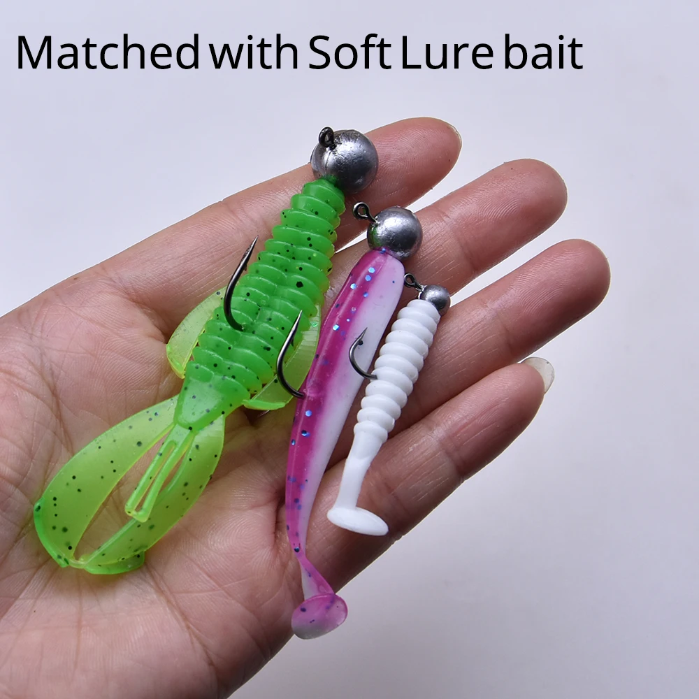 Mr.Lurion 50 Stück 1,5 g/2 g/3 g/5 g/7 g/9 g/10 g/14 g/18 g/22 g/28 g Jighaken mit rundem Kopf, weiche Köderhaken zum Angeln – Detail 5