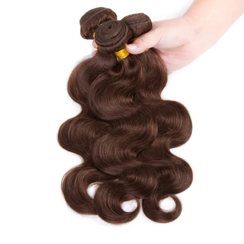 Extensões brasileiras do cabelo humano da onda do corpo, cor marrom #4, 100% real, 20, 22, 24 Polegada, chocolate