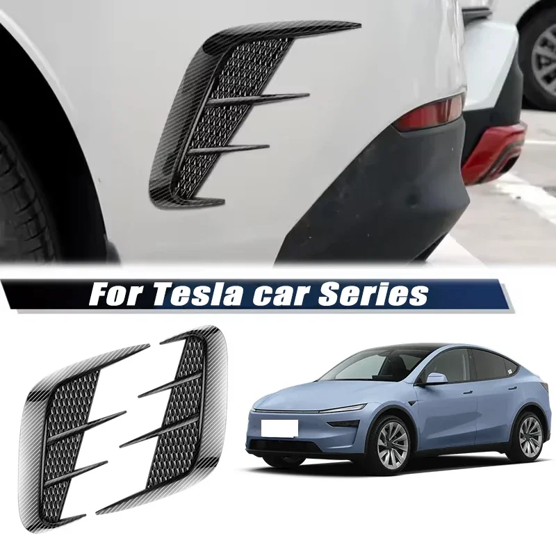 Carbon Fiber Car Fender Trim Car Sticker Shark Gills Simulation Side Intake Body Sticker Accessories For Tesla Car Series