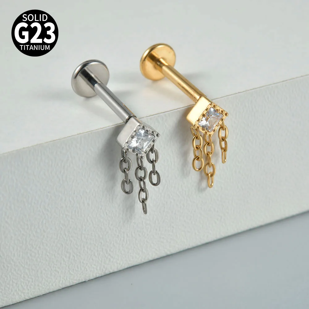 Solid Titanium Curved Bar Pendant Chain Dangle Earrings