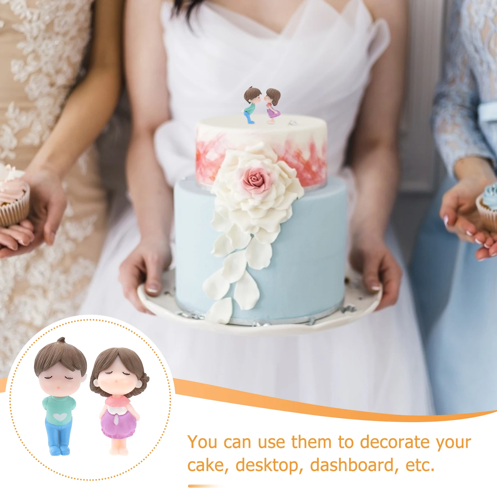 

2Sets Cake Topper Couples Plastic Cake Decoration Desktop Dashboard Ornament Adorable Dessert Table Decor Dashboard Ornament