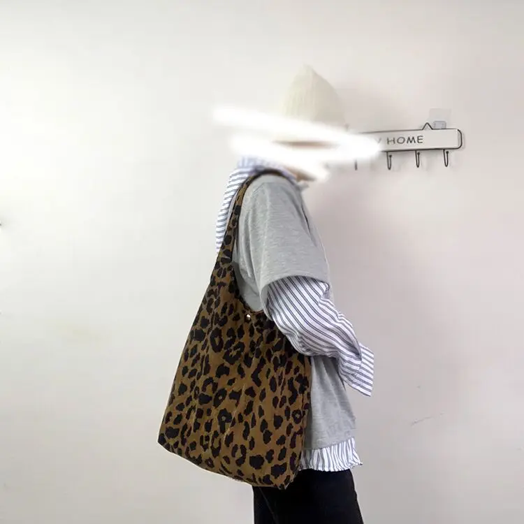 Canvas Bag Shopping Bag Kawaii Korean Casual Tote Bag Leopard Canvas Shoulder Bag for Ladies