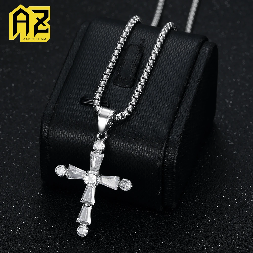 

Anztilam Zircon Cross No Fade Подвеска из нержавеющей стали 316L Iced Out с длинной цепочкой Ожерелья для женщин и мужчин Ювелирные изделия в стиле хип-хоп