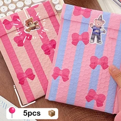 Bolsa de correo autosellada impermeable de PE, sobre de burbujas con lazo bonito, sobres acolchados de burbujas rosa y azul, bolsas de embalaje para regalos, 5 piezas