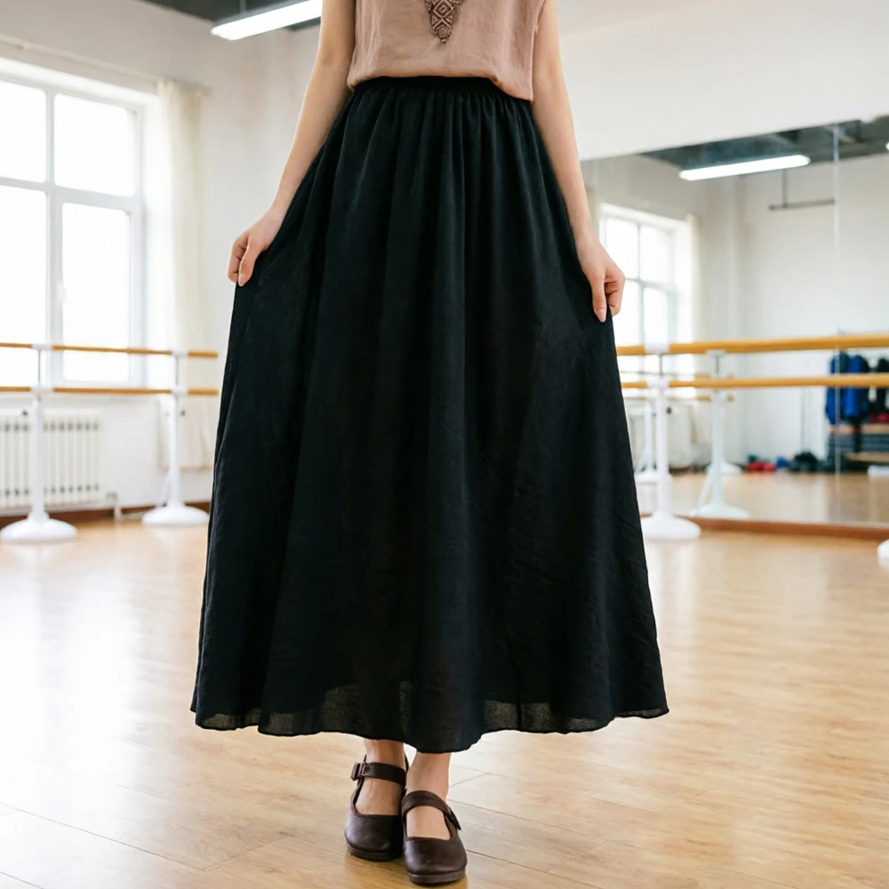Carnival Celebration Dance Skirt Women Black White Green Elegant Pleated Long Skirts Girl Casual Loose A line Wave Sun Skirt