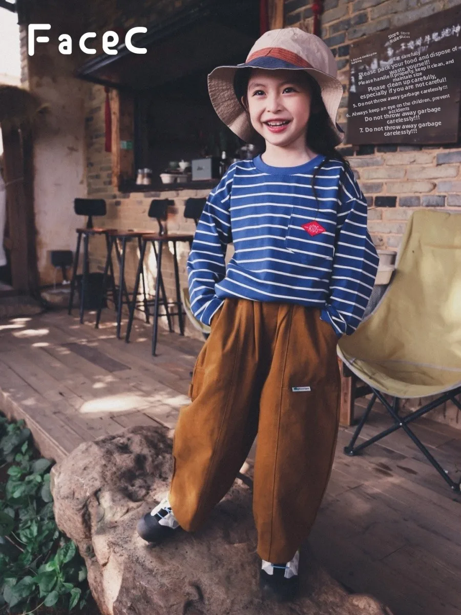 Cotton Work Pants for Girls Outdoor Hiking Camping Loose Fit Pure Cotton Long Trousers Spring Autumn New Style Kids Clothing
