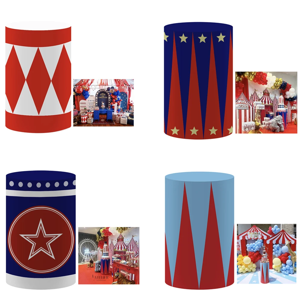 Circus Theme Cylinder Covers Carnival Party Decorations Pedestal Cover Birthday Baby Shower Desserts Tablecloth Decor Props