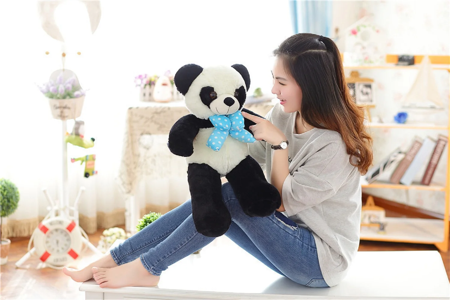 

small size cute plush panda toy new stuffed bow panda doll gift about 60cm