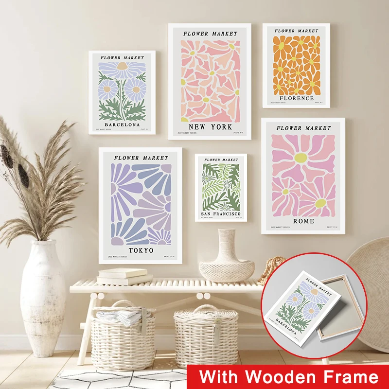 

Framed Nordic Abstract Floral Poster Minimalist Plants Wall Art Picture Canvas Print Painting Home Decor for Bedroom Living Room
