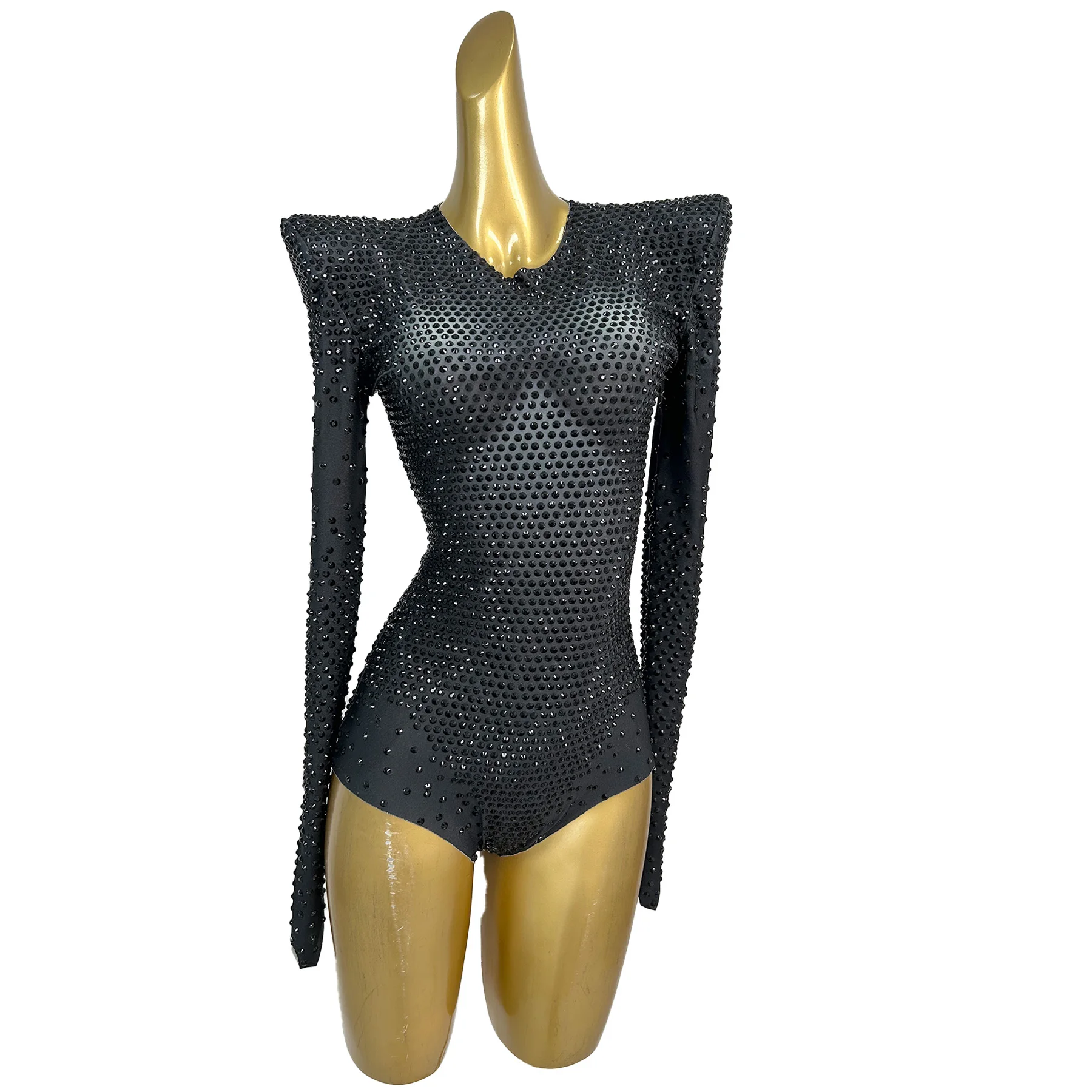 Duhei High Stretch Spandex Oversized Women Jumpsuit Black Rhinestone Tight Shorts Bar Dancer Performance Outfit Party Dress