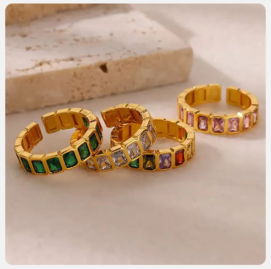 Vnox Offener Verstellbarer Ring, Vergoldetes Kupfer, Rechteckiger CZ-Band, Stapelbare Zirkon-Fingerringe, Modeschmuck Geschenk für Frauen – Detail 5