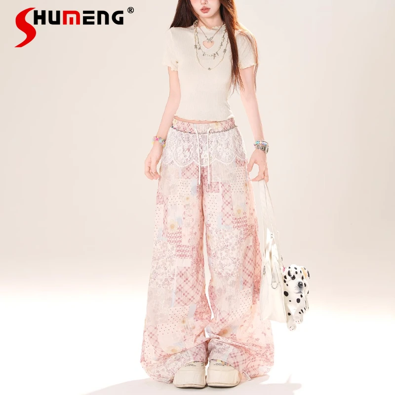 

New American Retro Style Wide-leg Slacks Women's Summer Loose And Thin Straight-leg Pants Trousers Y2k Kawaii Pantalones Ladies