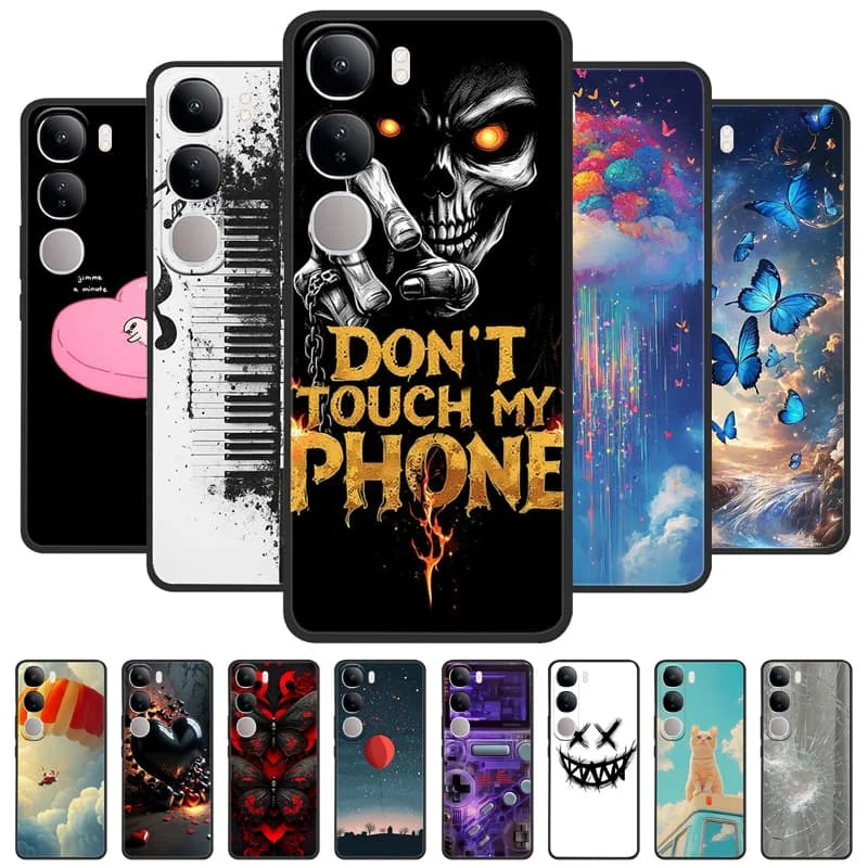 Para Vivo V40 Lite IDN V40 SE funda esqueleto negro contraportada suave silicona TPU Fundas para Vivo V 40 Lite V40 SE Y200 Y300 parachoques