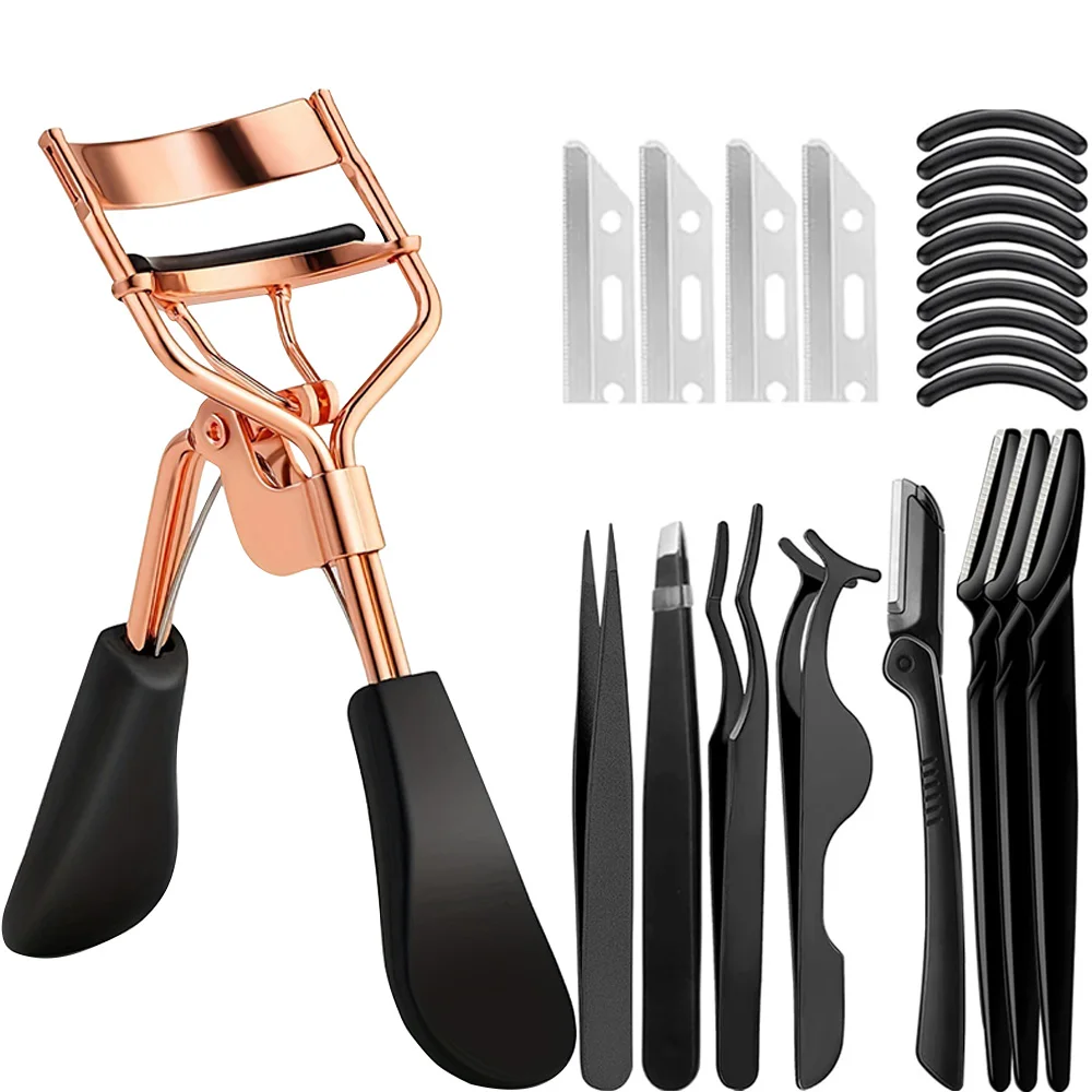 23PCS Eyelash Tweezers Set Eyelash Curler Tool With Stainless Steel Tweezer Eyebrow Knife Scissor For False Lashes Accessories