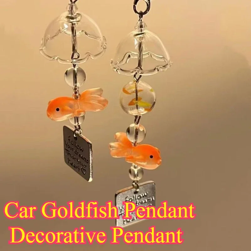 1pc Cute Goldfish Wind Chime Transparent plastics Car Pendant Decorative Little Goldfish Wind Chime car accessories funny