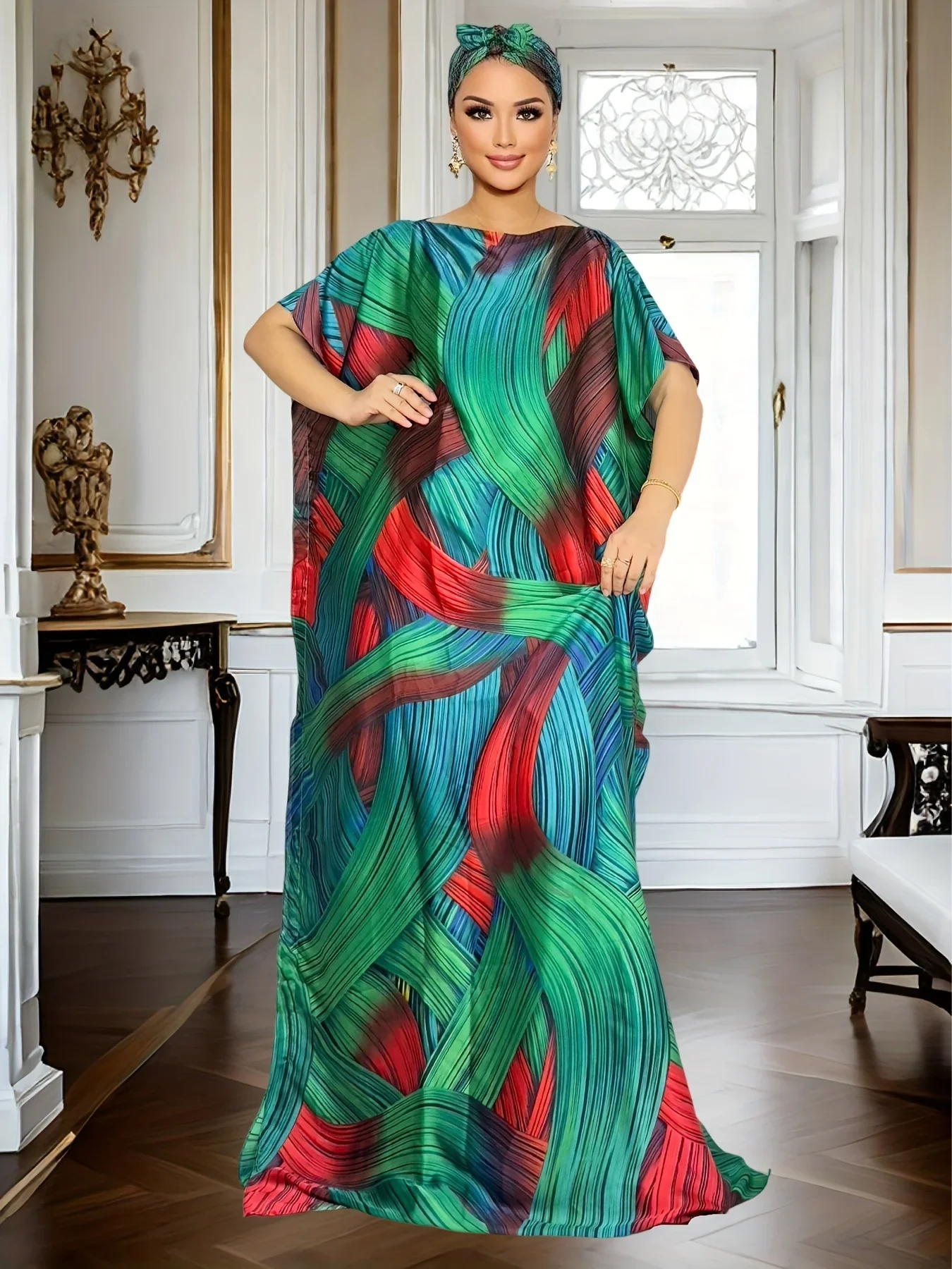 

Women's Loose Fit Colorful Print Dress - Boho Chic Long Dress for Vacation