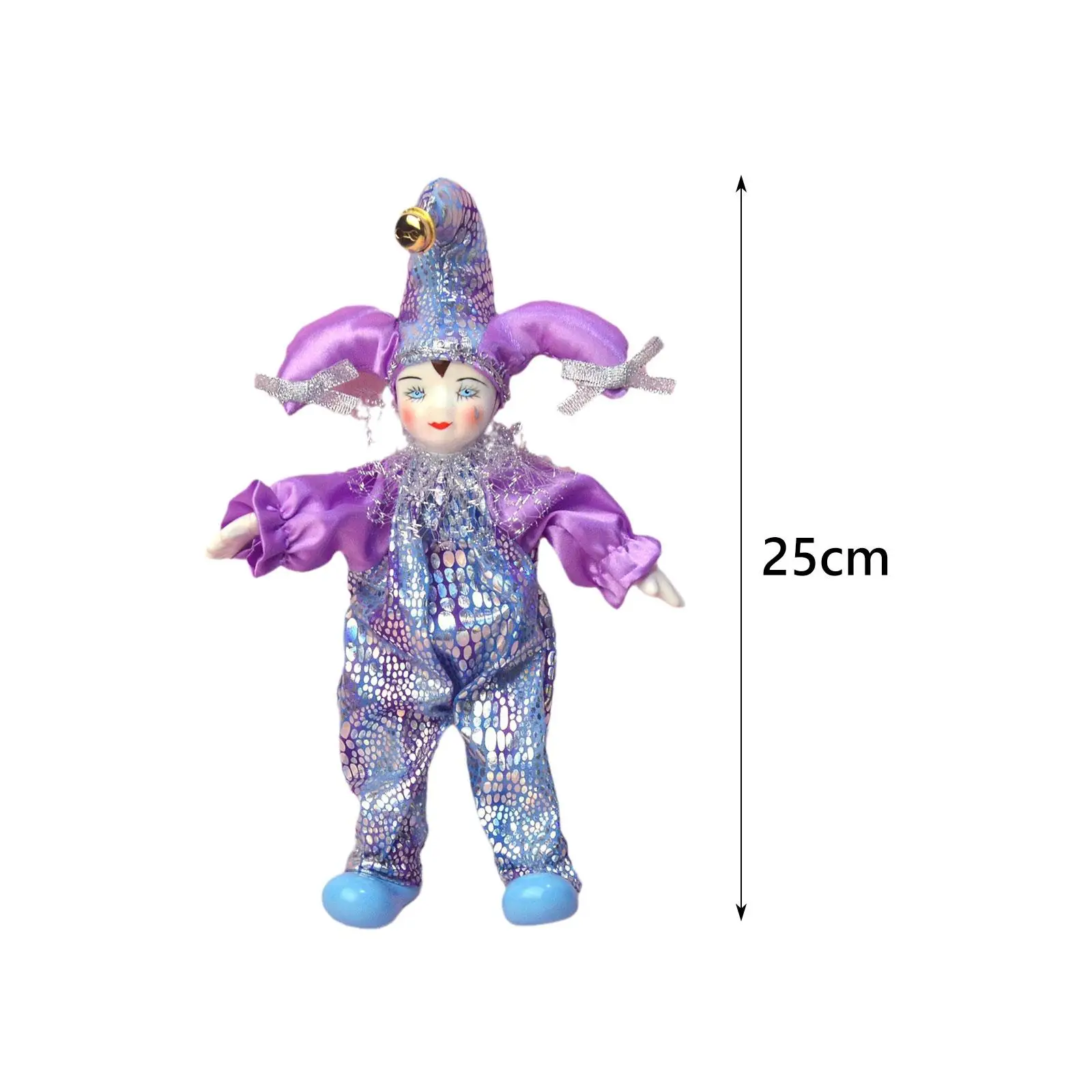 

Porcelain Clown Figurine 25cm Old Fashioned Toy Handpainted Delicate Movable Joints for Desktop Home Shelf Collections Kids Toy