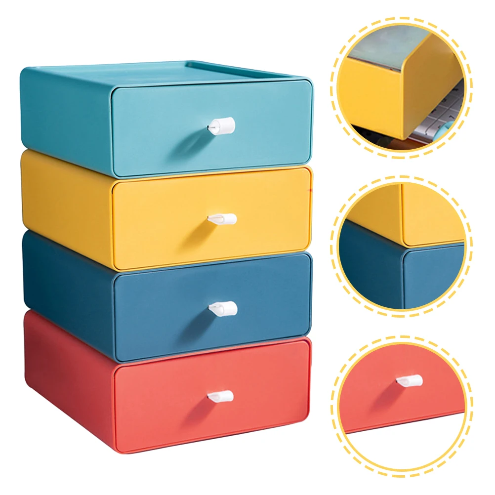

4Pcs Desktop Storage Drawers Stackable Table Storage Boxes for Small Items Stationery Cosmetics Sundries