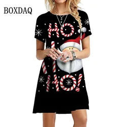 2023 nowych kobiet Party Snowflake drukuj sukienki świąteczne Cartoon Funny Santa Claus Cute Dress moda z krótkim rękawem Casual Dress