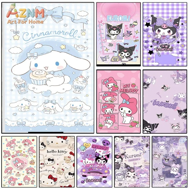 Sanrio Cinnamoroll Blue Gingham Canvas Poster No Frame Cute White Long Ears Dog Cartoon Print Sweet Dessert Girly Kids Room Wall