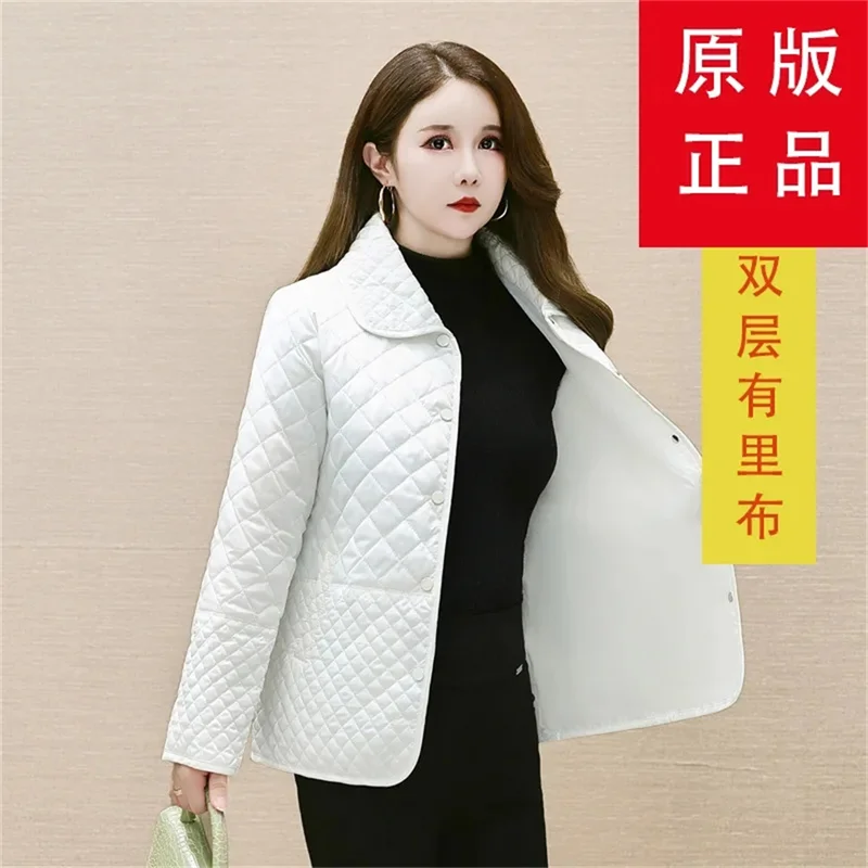 2023 New Diamond Checker Lightweight Down Cotton Coat for Mother\'s Autumn Winter Loose Lightweight Liner Cotton Jacket For Women