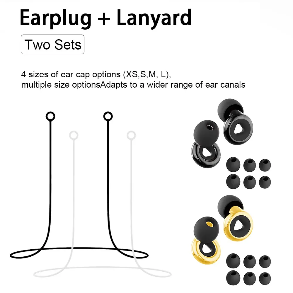2 Silicone Lanyard & 2 Pairs Silicone Earplugs Set, Soft Reusable Waterproof Noise Isolation Ear Plugs, Anti-Lost Ear Accessorie