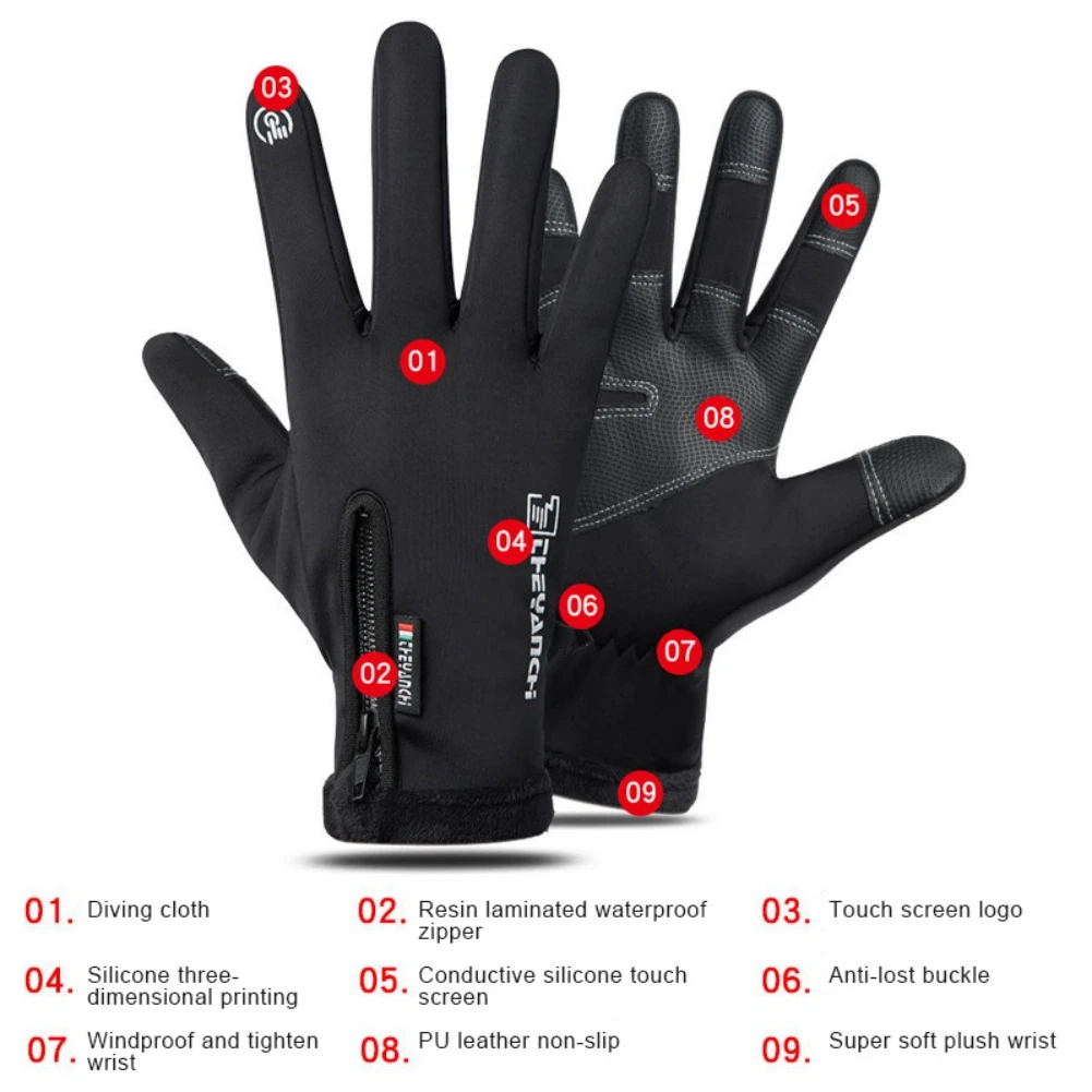 Men Women Winter Gloves Anti-slip Design Durable Thermal Fleece Comfortable Touch Screen Cycling Gloves