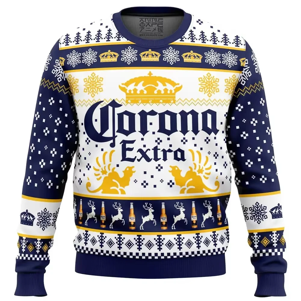 2025 New CORONA EXTRA Christmas Gift Ugly Sweater Hot Selling Merry Christmas Fashion 3D Printed Oversized O-neck Pullover shir