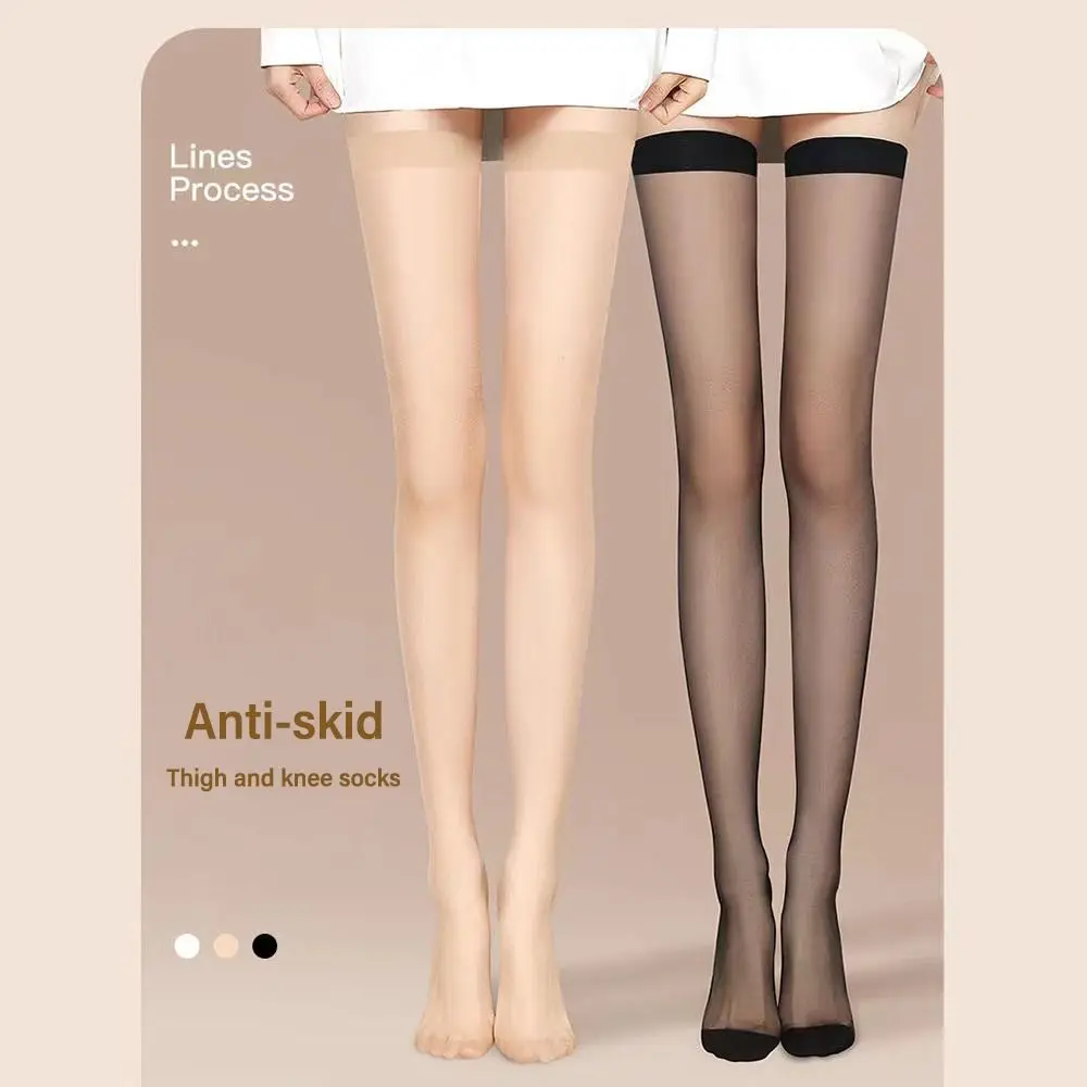 Calcetines de seda negros para mujer, medias hasta el muslo, transparentes, sexys, delgados, ultrafinos, 2 pares