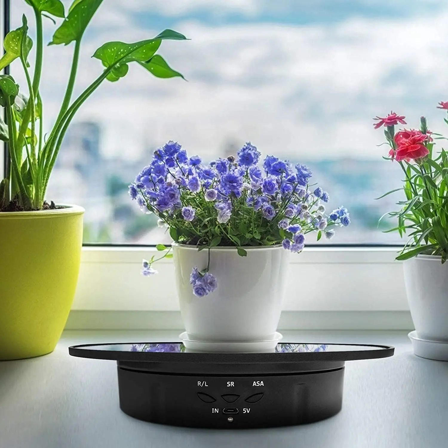 Motorized Rotating Display Stand, 7.87Inch,Mirror Covered 360 Degree Turntable Display Stand for Photography (Black)