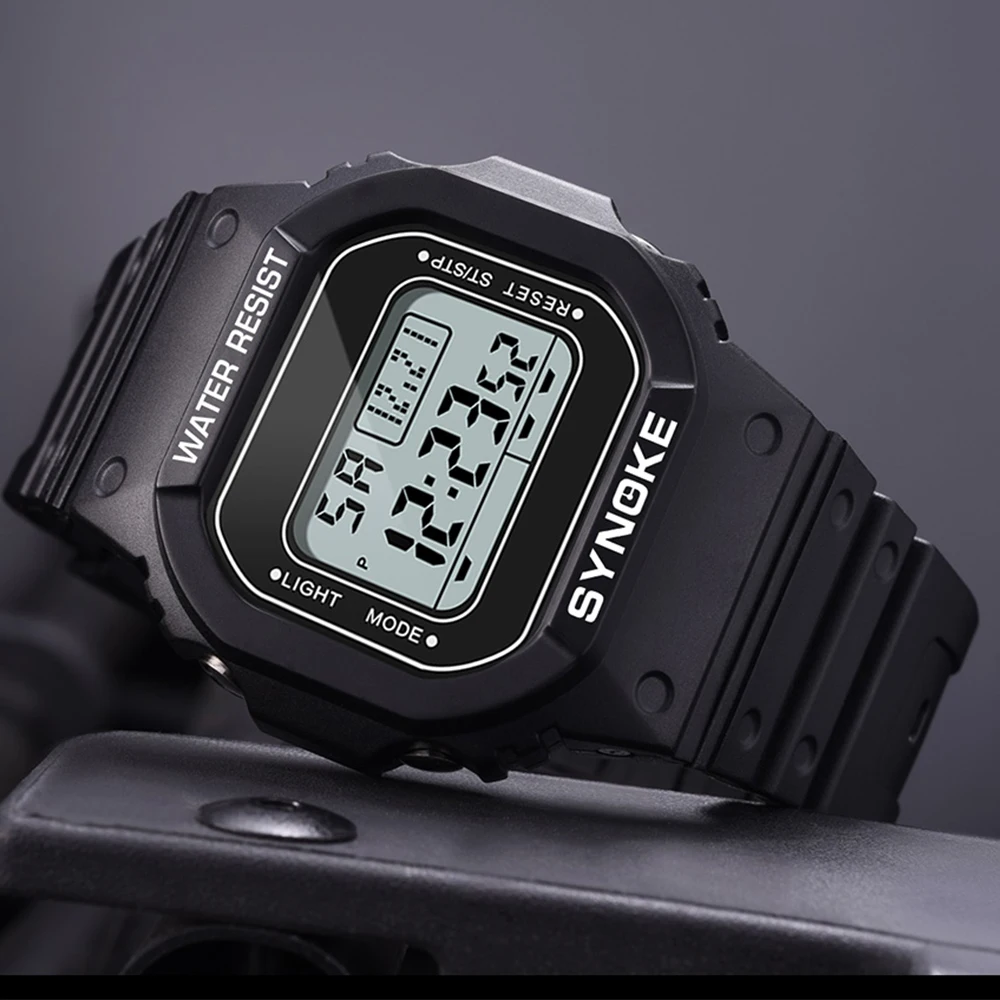 SYNOKE Relógio esportivo digital 5Bar à prova d'água para homens e mulheres, rastreador de fitness, cronômetro, funções de temporizador