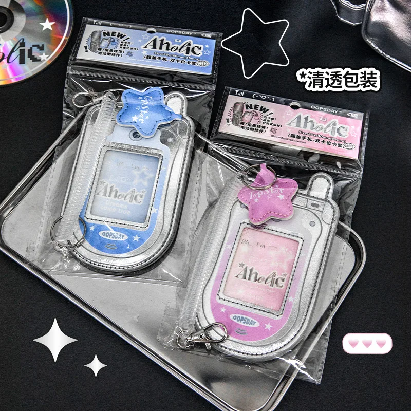 MINKYS Kawaii PU leather Mobile Phone Shape 3 inch Photocard Holder Card Photo Holder Bag Pendant School Stationery