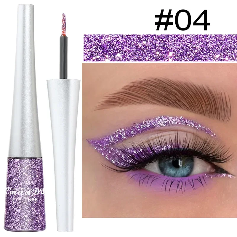 Glitter Liquid Eyeliner Pearlescent Diamond Eyeshadow 16 Color Sequins Blue Silver Pink Rose Gold Mini Fine Brush Eyeline Makeup